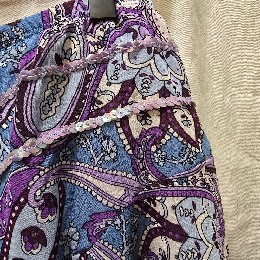 Y2K Limited Too blue purple paisley mini skirt sequin asymmetrical hem size 16.5 - Picture 11 of 13